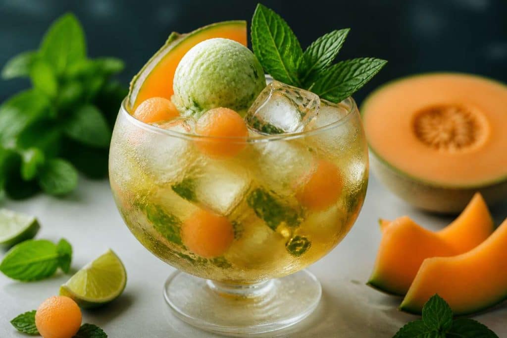 Recette de cocktail de melon au sorbet de menthe