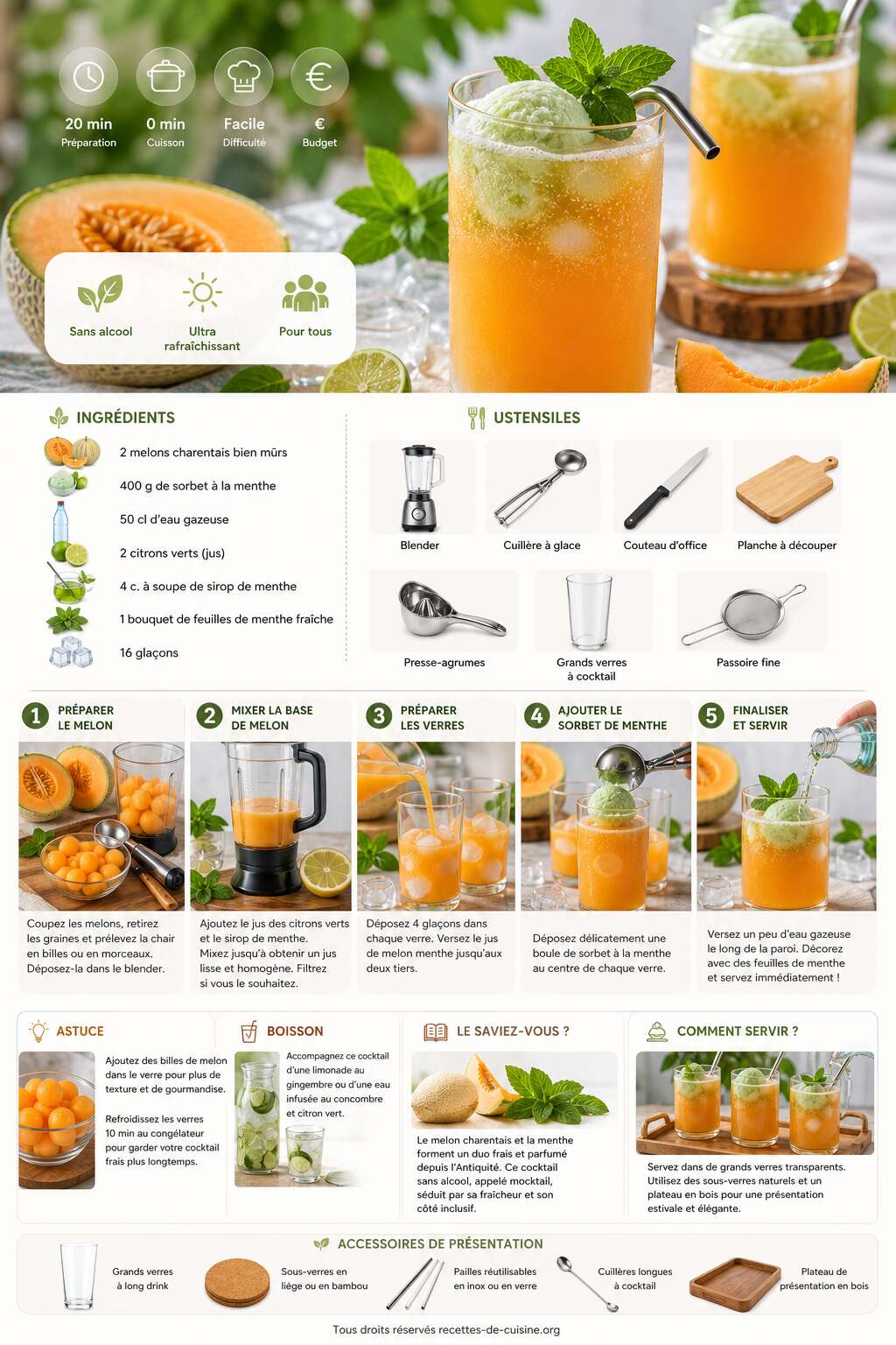 Fiche recette Recette de cocktail de melon au sorbet de menthe