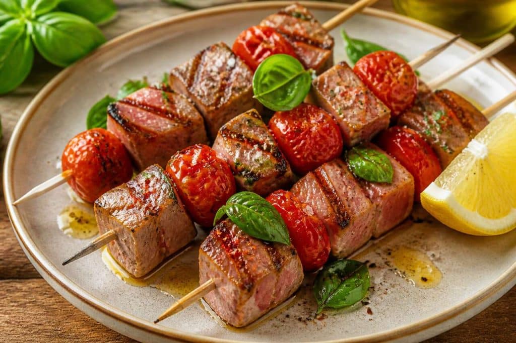 Recette de brochettes de thon et tomates cerises au pistou