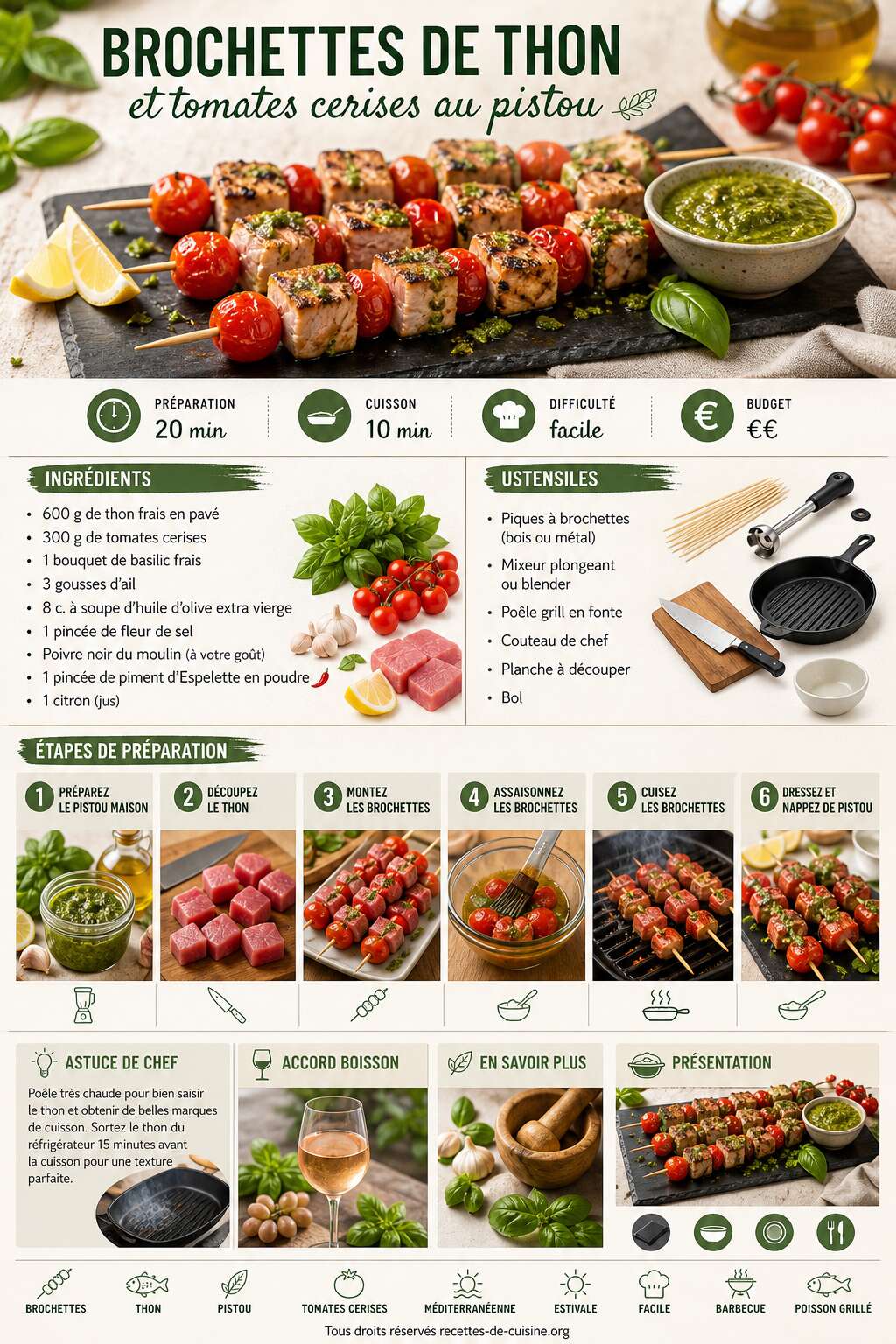 Fiche recette Recette de brochettes de thon et tomates cerises au pistou