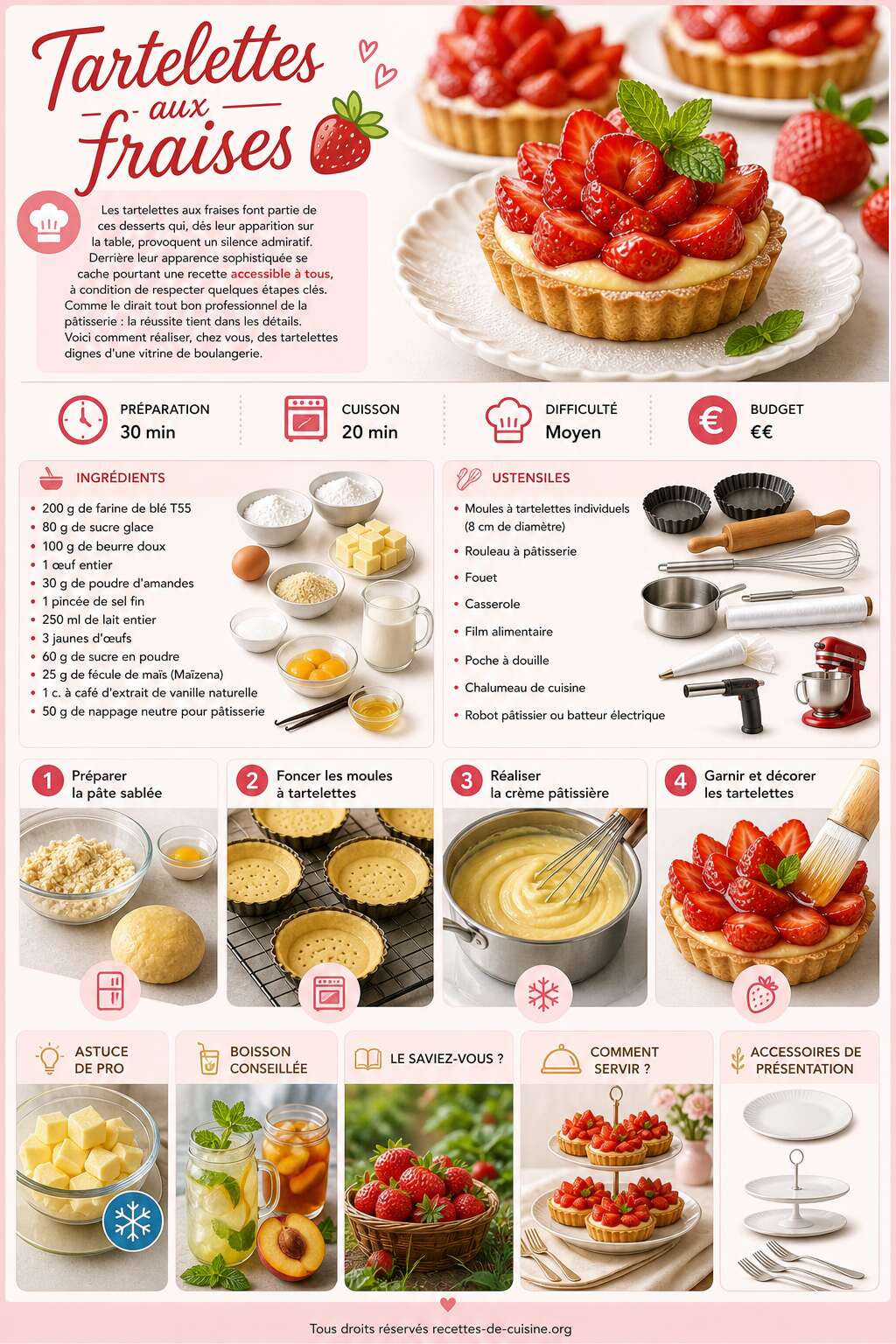 Fiche recette Recette de tartelettes aux fraises Fiche recette Recette de tartelettes aux fraises