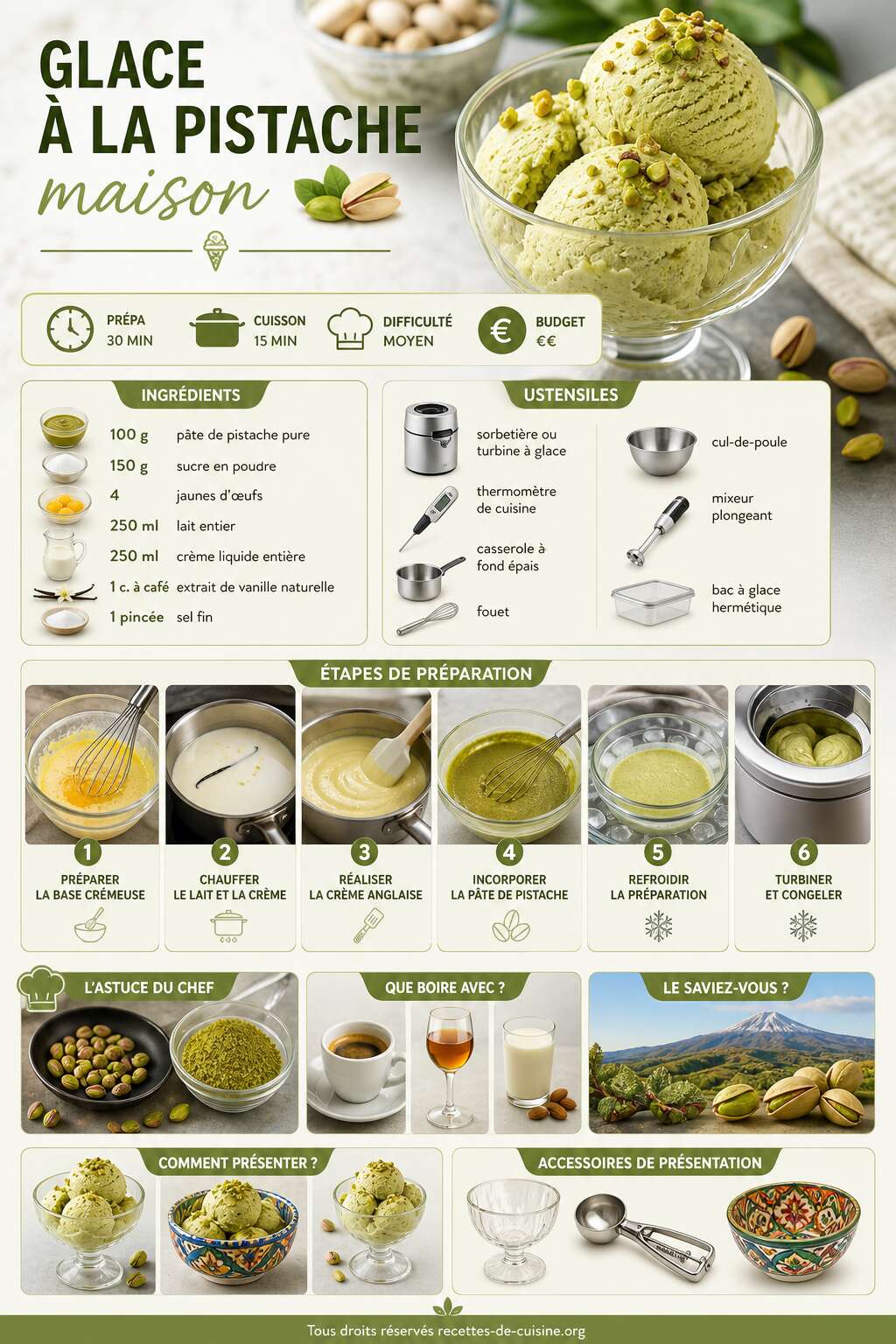 Fiche recette Recette de glace &agrave; la pistache maison