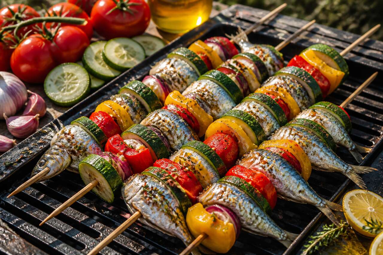 Brochettes de sardines, courgettes et poivrons au gaspacho : la recette estivale parfaite