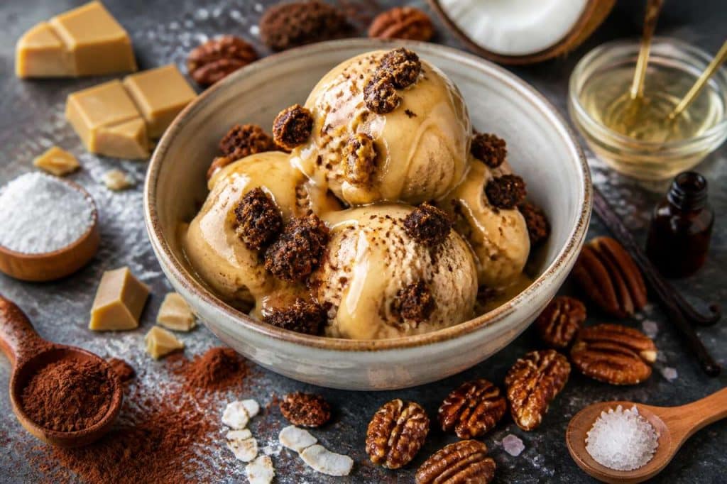 Recette de glace au Dulcey avec éclats de brownie