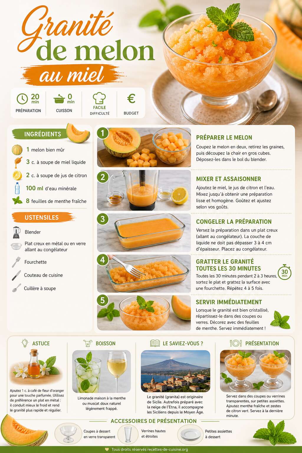Fiche recette Recette facile de granit&eacute; de melon au miel