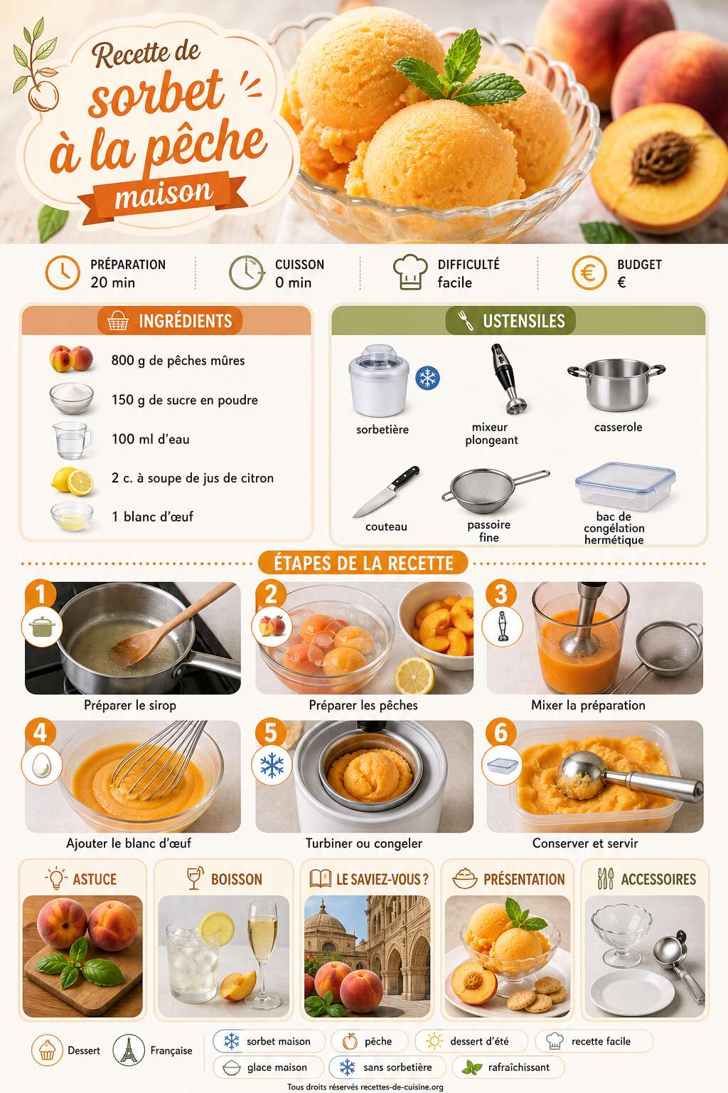 Fiche recette Recette de sorbet à la pêche maison Fiche recette Recette de sorbet à la pêche maison