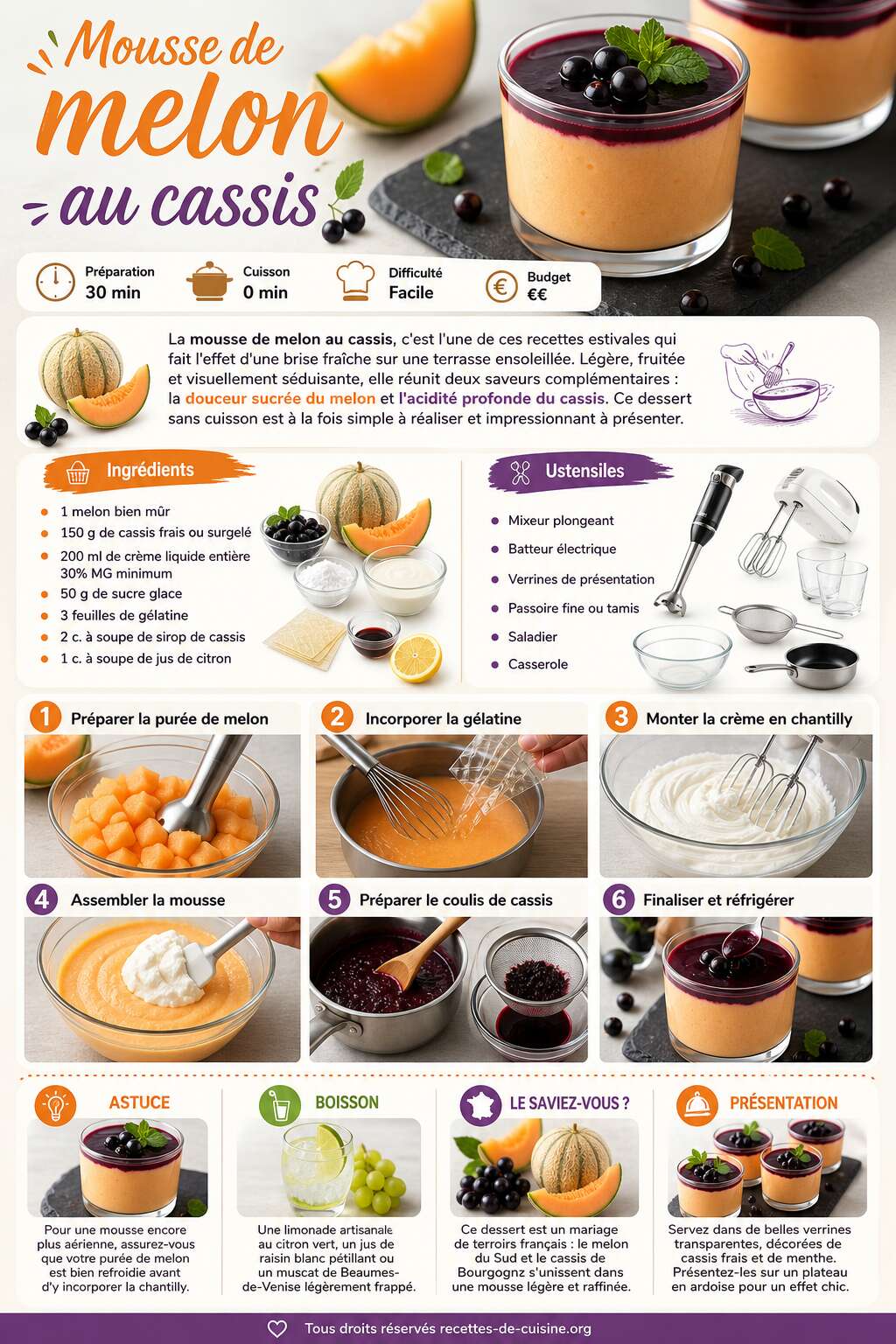 Fiche recette Recette de mousse de melon au cassis