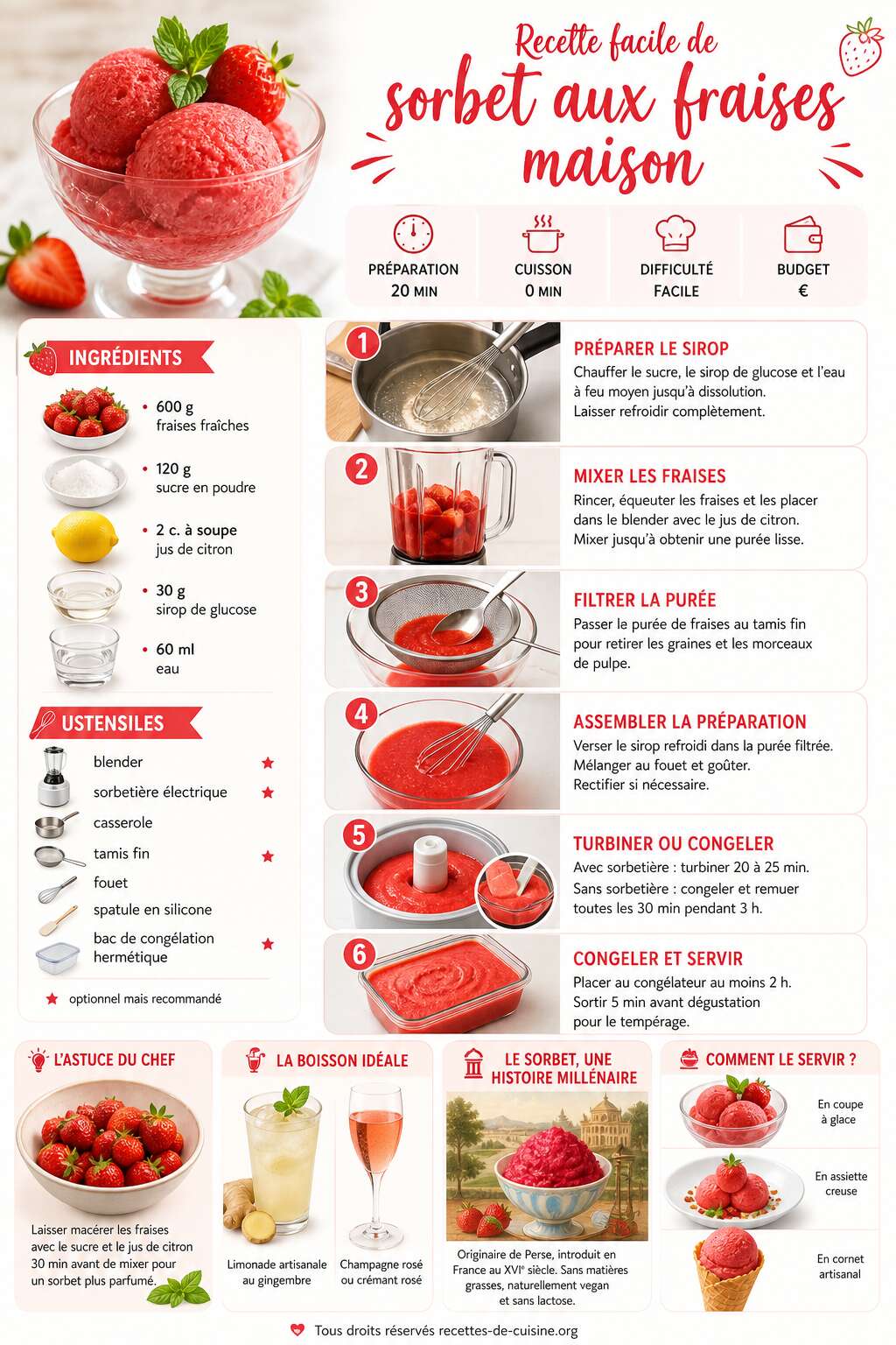 Fiche recette Recette facile de sorbet aux fraises maison Fiche recette Recette facile de sorbet aux fraises maison