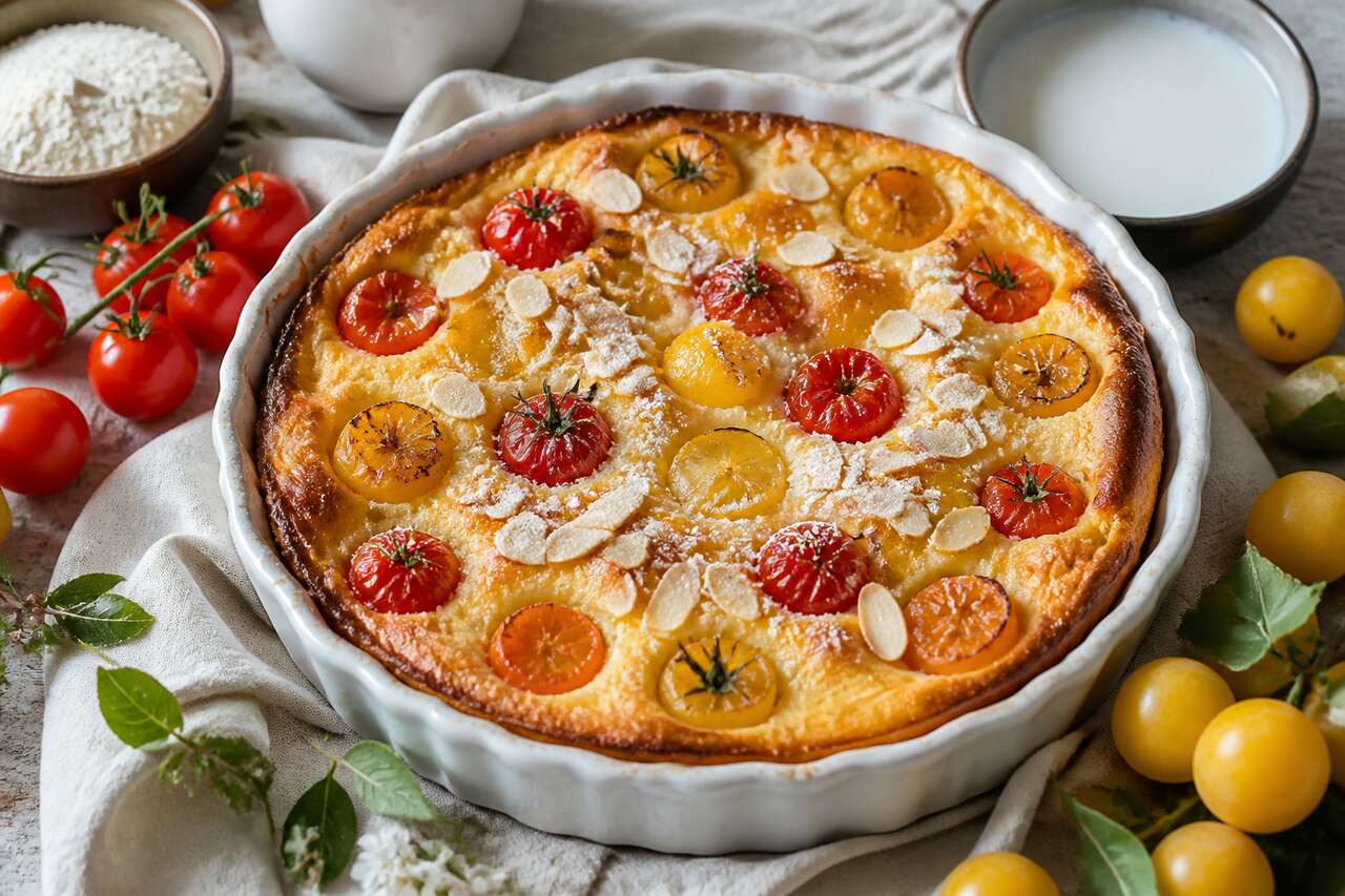 Recette du clafoutis aux tomates cerises et aux mirabelles