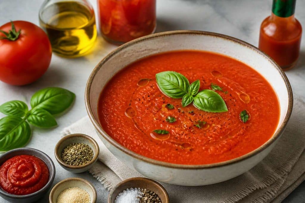 Recette de soupe glacée à la tomate et au basilic