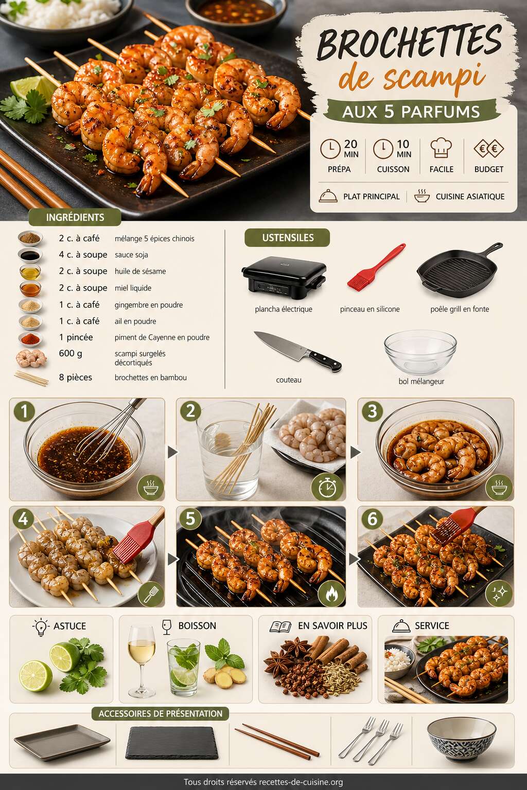 Fiche recette Recette de brochettes de scampi aux 5 parfums Fiche recette Recette de brochettes de scampi aux 5 parfums