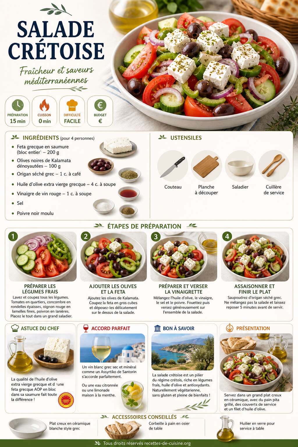 Fiche recette Recette de la salade crétoise : fraîcheur et saveurs méditerranéennes Fiche recette Recette de la salade crétoise : fraîcheur et saveurs méditerranéennes