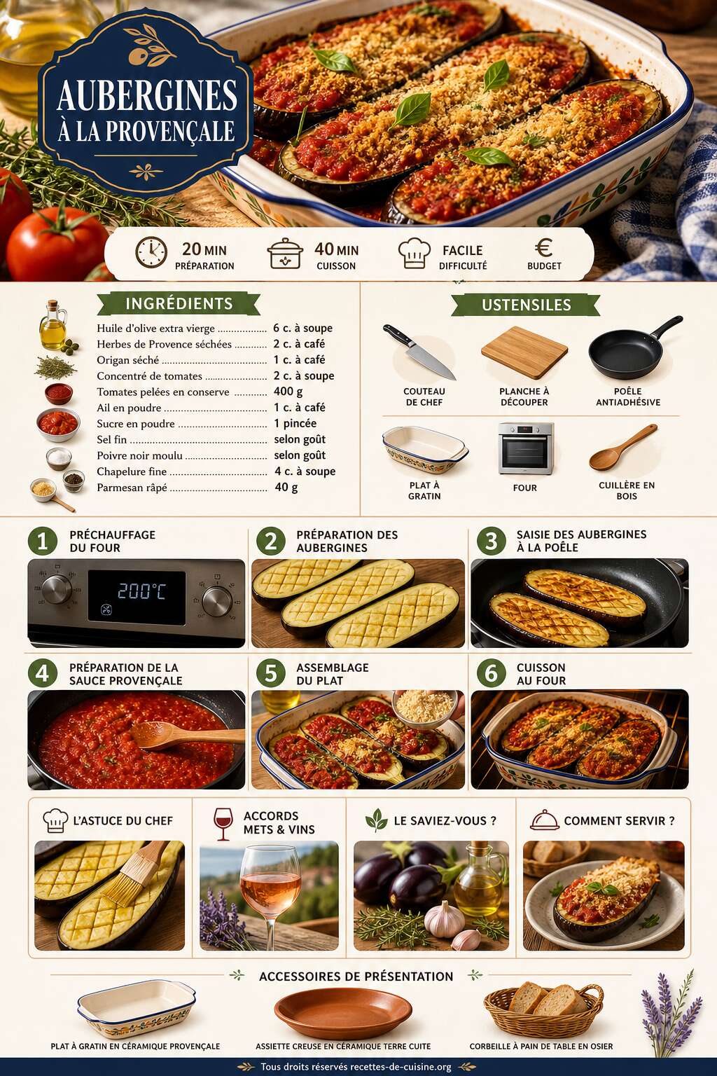 Fiche recette Recette facile d'aubergines à la provençale Fiche recette Recette facile d'aubergines à la provençale