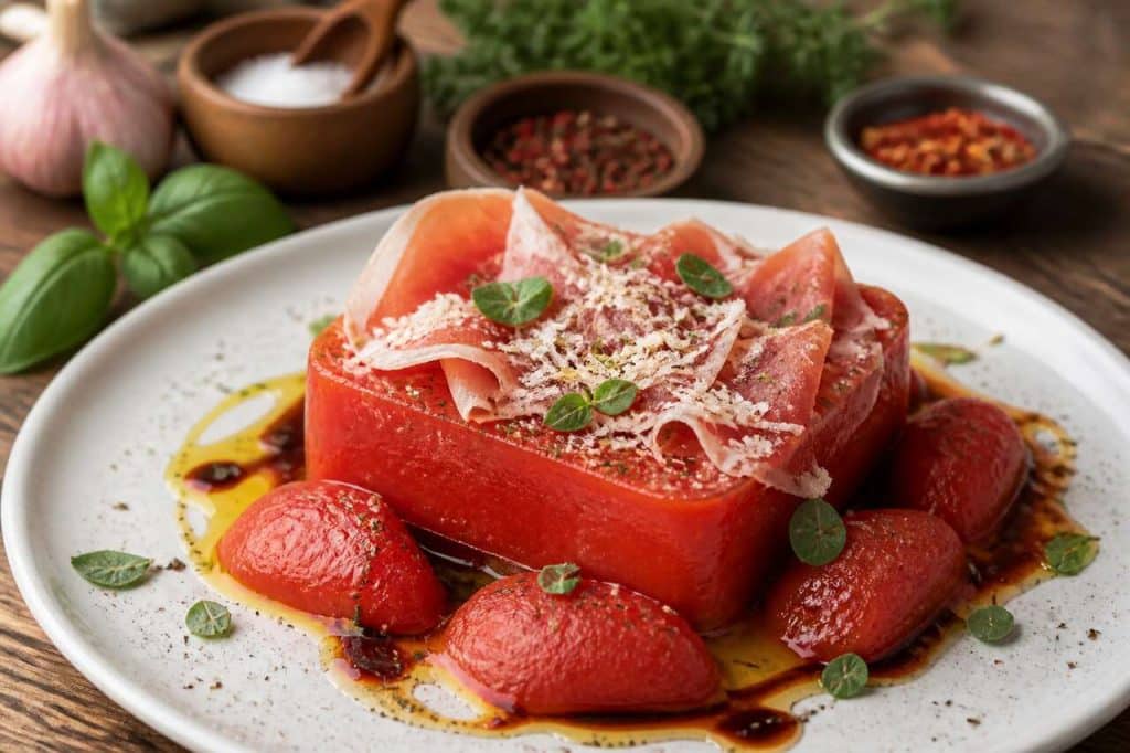 Recette de terrine de tomates aux copeaux de parme et au parmesan