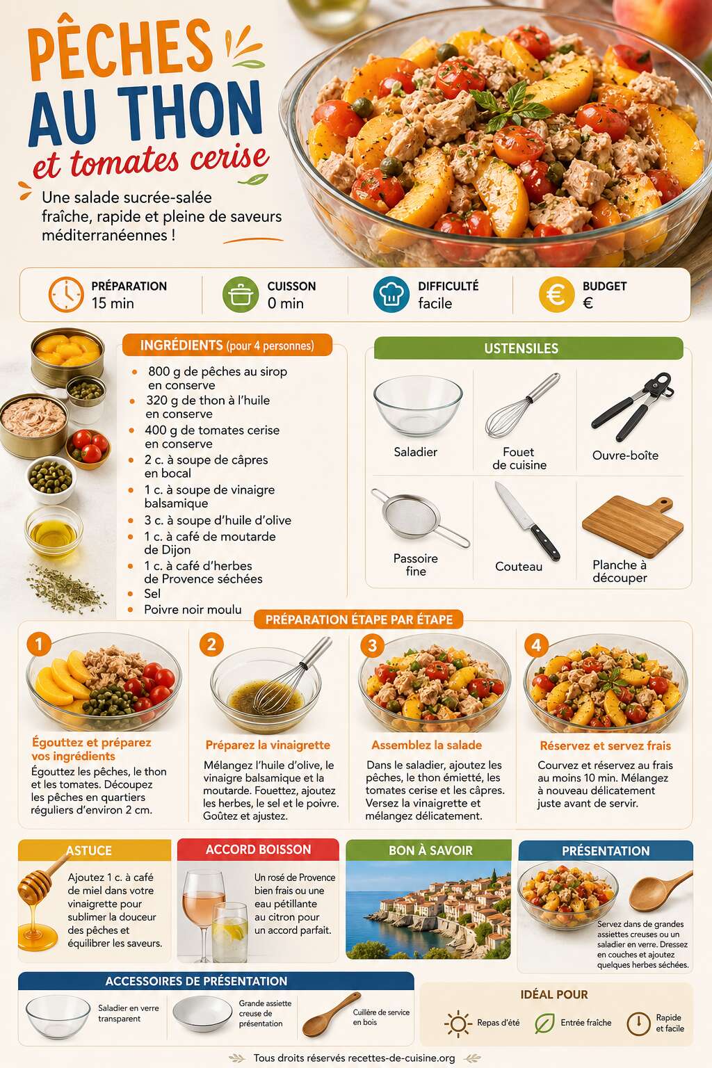 Fiche recette Recette facile de pêches au thon et tomates cerise Fiche recette Recette facile de pêches au thon et tomates cerise
