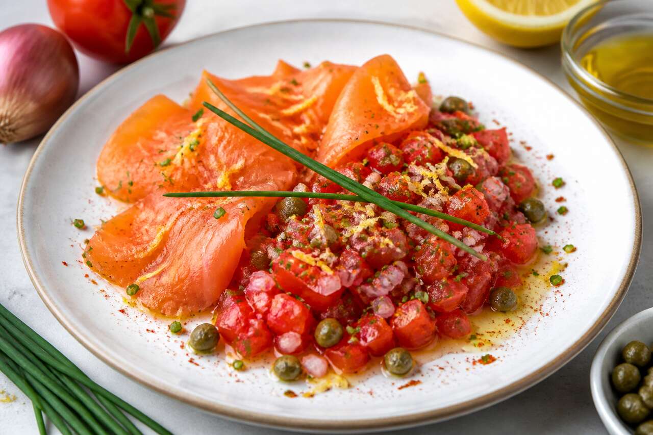 Tartare de tomates au saumon fumé et ciboulette : une recette fraîche et savoureuse