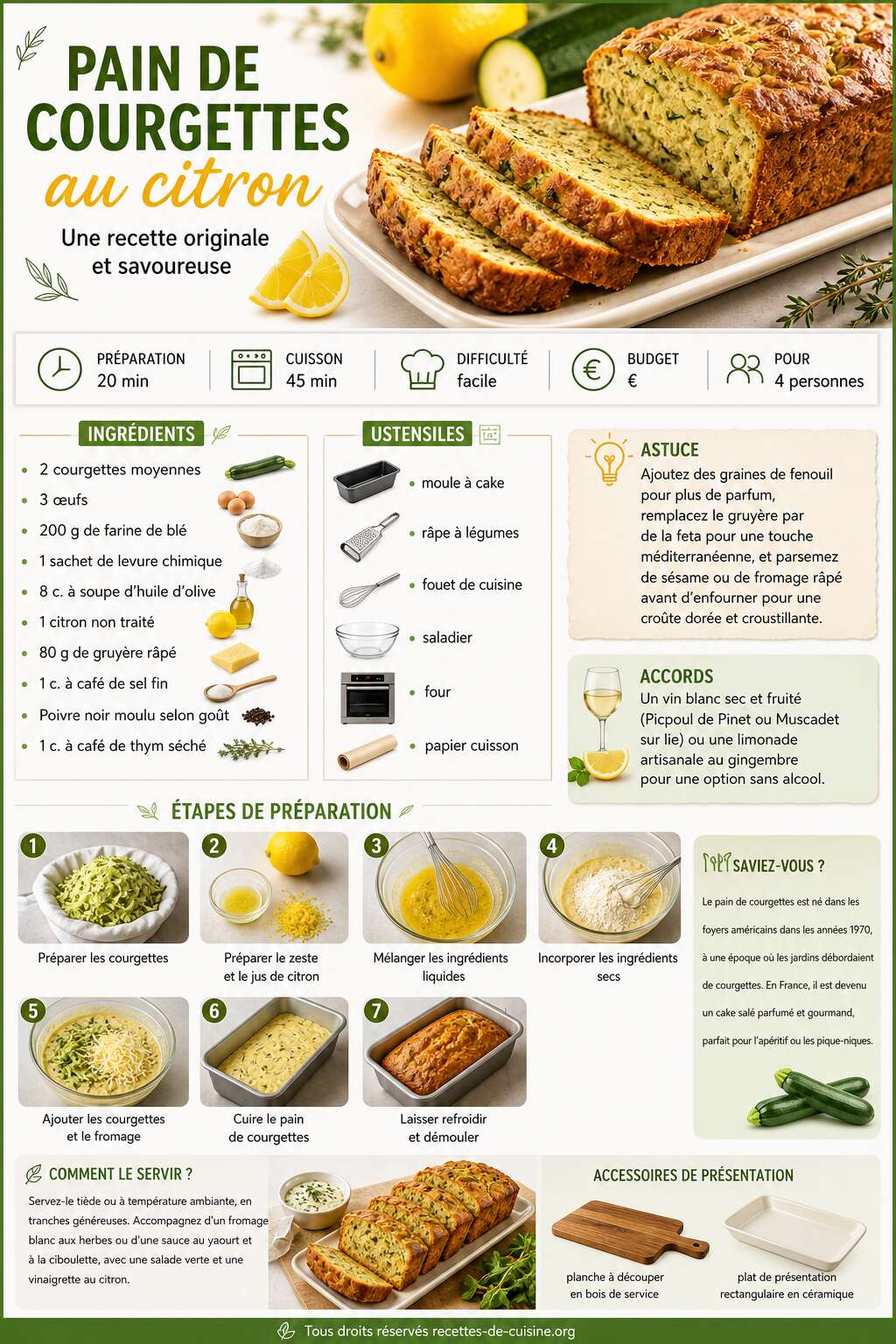 Fiche recette Pain de courgettes au citron : une recette originale et savoureuse