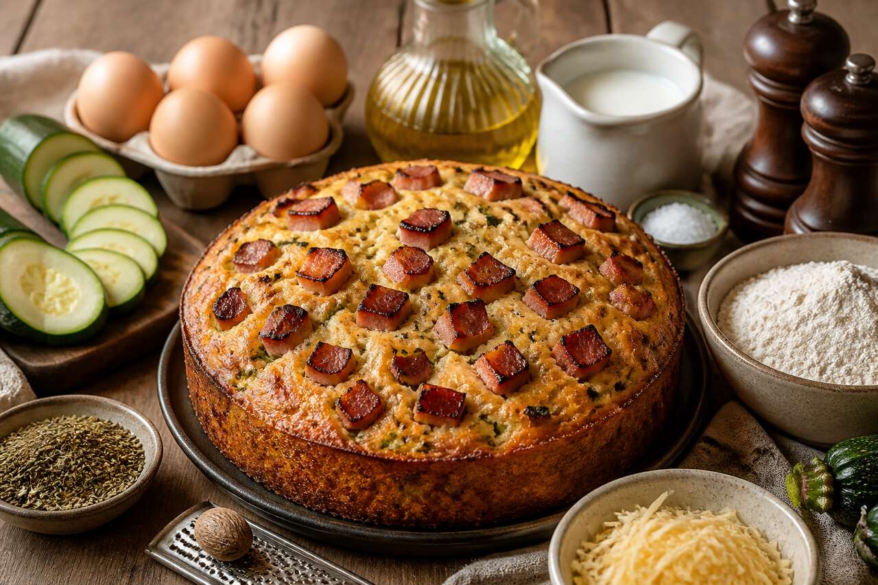 Recette de cake aux courgettes et dés d'épaule facile et savoureux