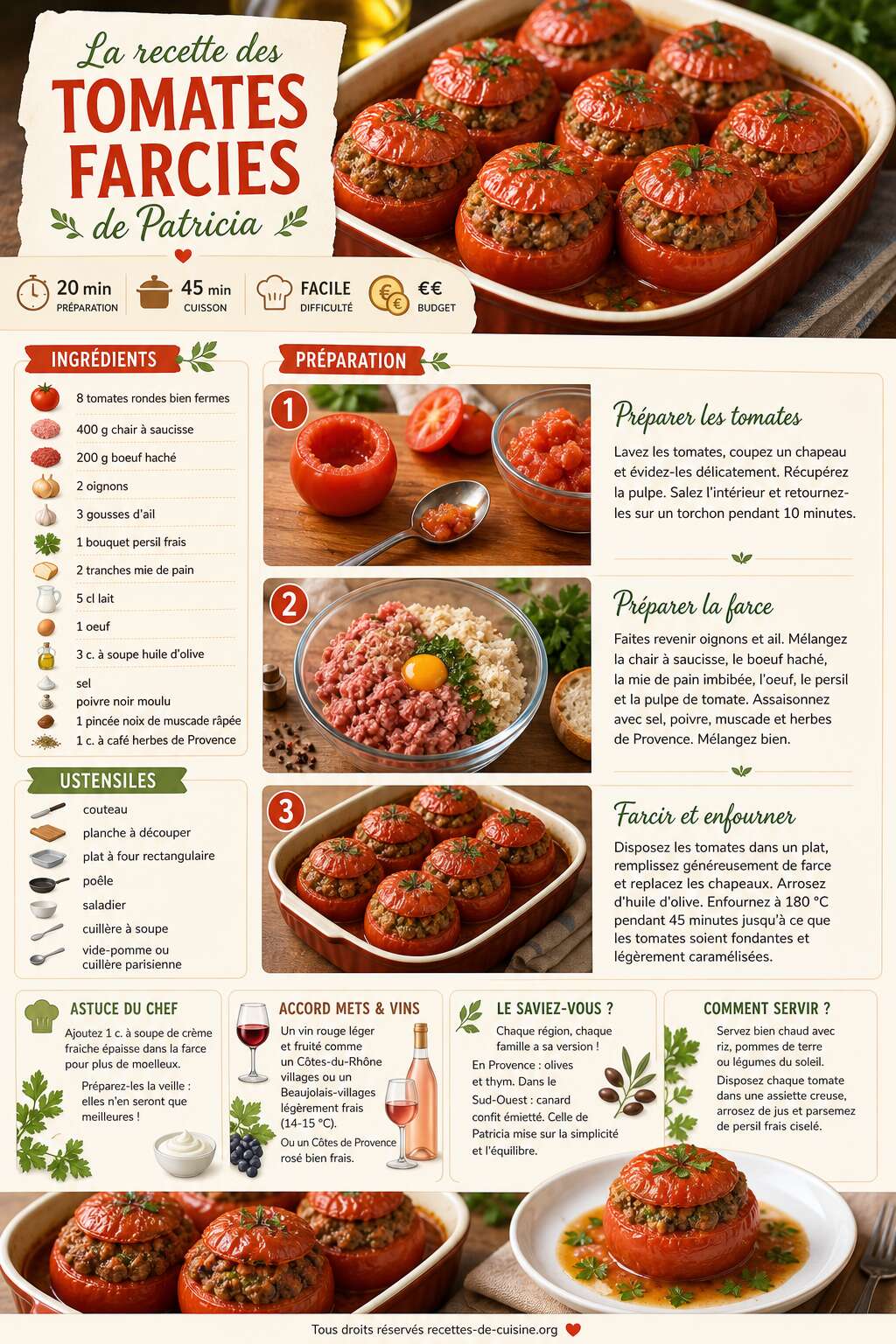 Fiche recette La recette des tomates farcies de Patricia Fiche recette La recette des tomates farcies de Patricia