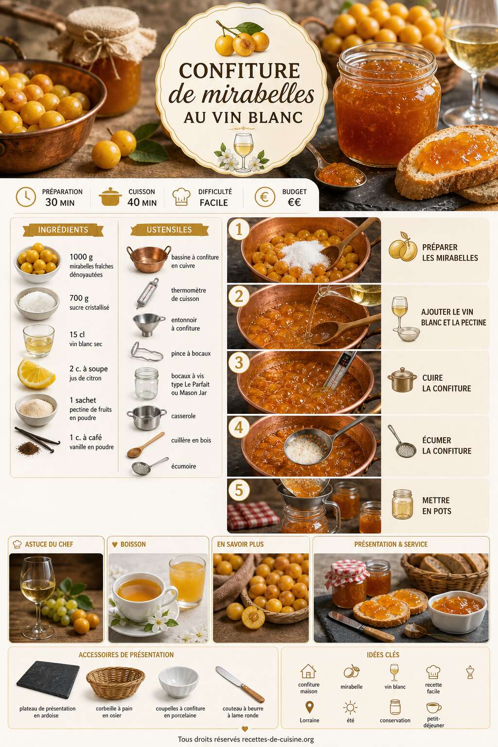 Fiche recette Recette de confiture de mirabelles au vin blanc Fiche recette Recette de confiture de mirabelles au vin blanc