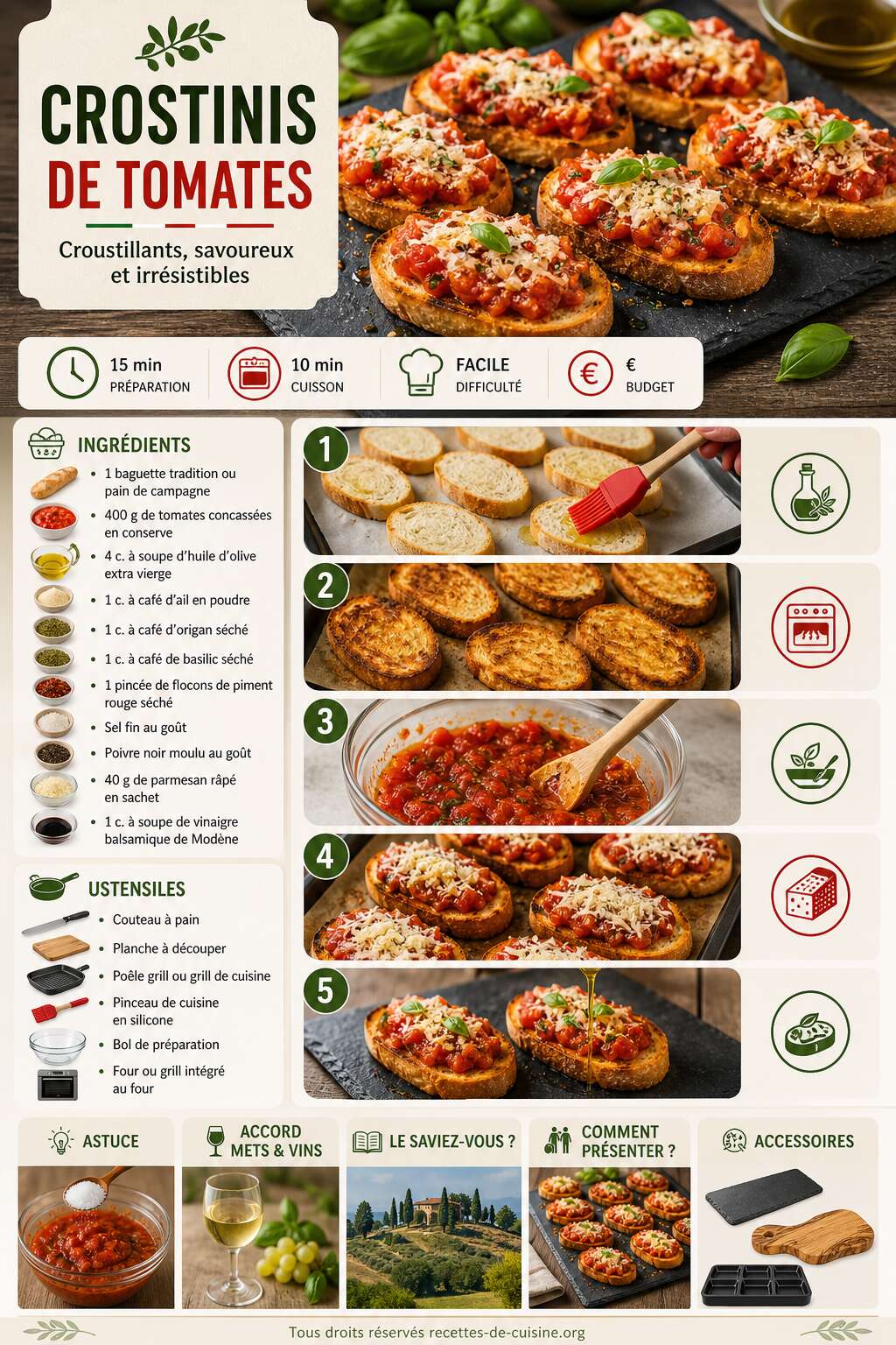 Fiche recette Recette facile de crostinis de tomates croustillants et savoureux