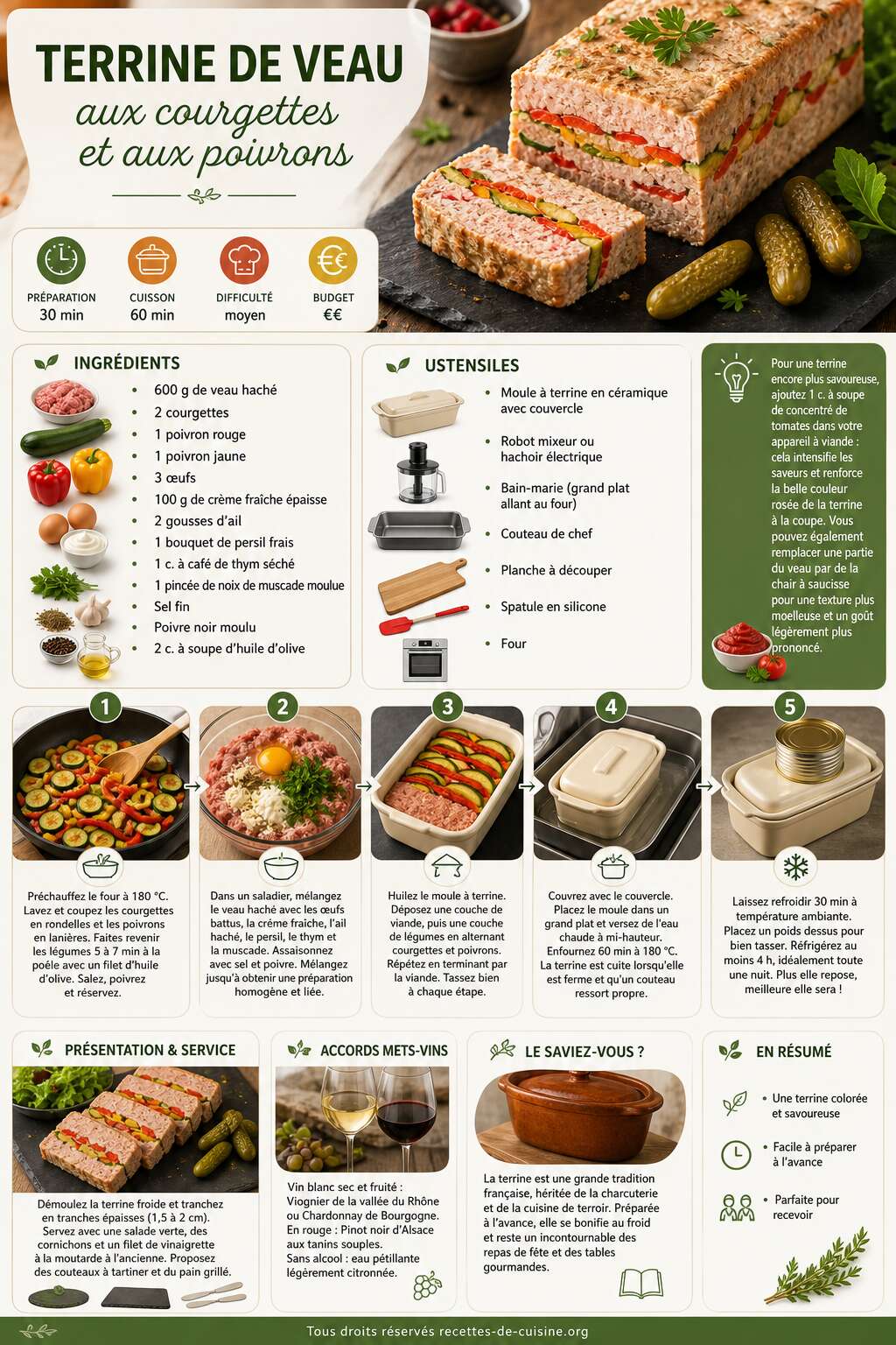 Fiche recette Recette de terrine de veau aux courgettes et aux poivrons Fiche recette Recette de terrine de veau aux courgettes et aux poivrons