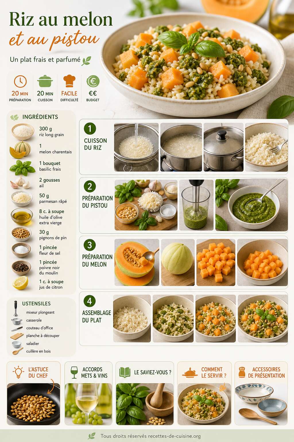 Fiche recette Recette de riz au melon et au pistou : un plat frais et parfumé Fiche recette Recette de riz au melon et au pistou : un plat frais et parfumé