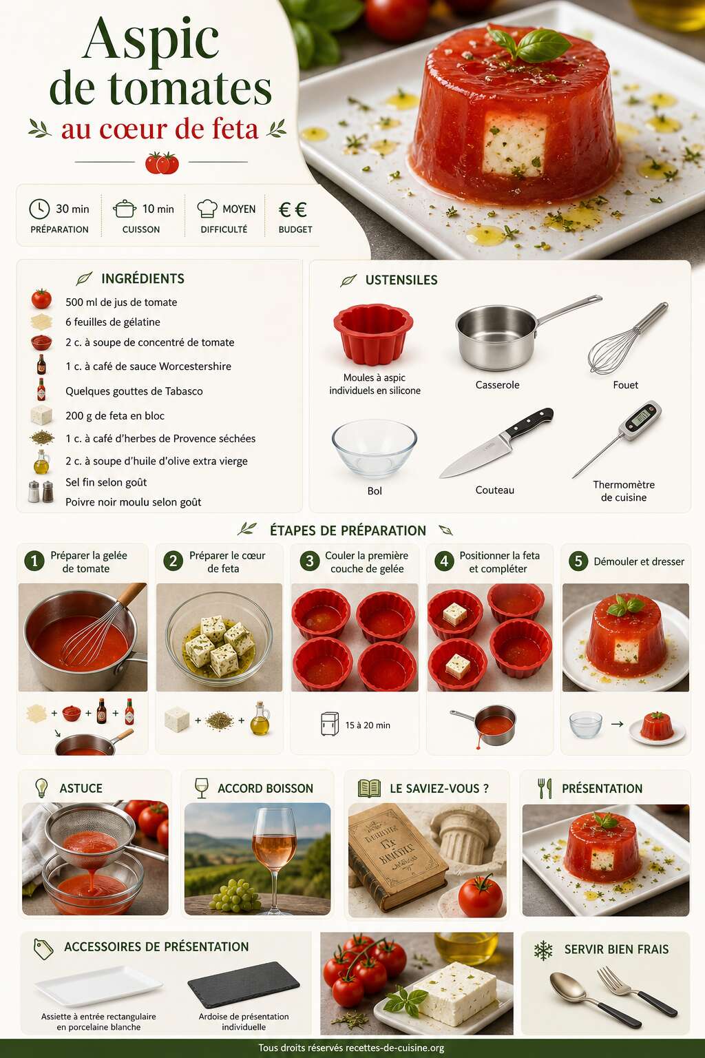 Fiche recette Recette d'aspic de tomates au cœur de feta Fiche recette Recette d'aspic de tomates au cœur de feta