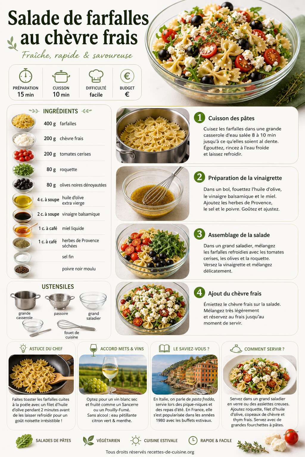 Fiche recette Recette facile de salade de farfalles au chèvre frais Fiche recette Recette facile de salade de farfalles au chèvre frais