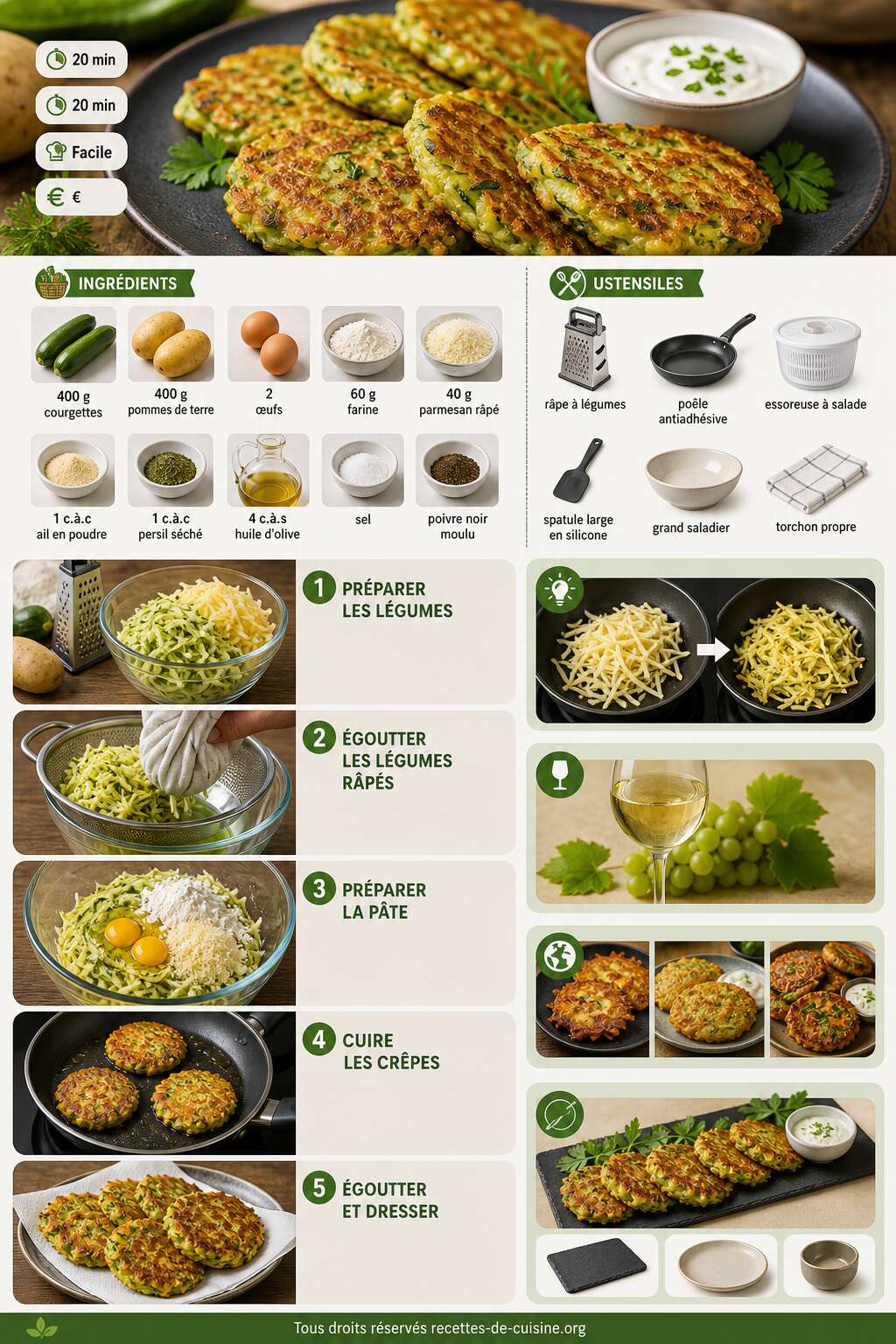 Fiche recette Recette facile de crêpes de courgettes et pommes de terre Fiche recette Recette facile de crêpes de courgettes et pommes de terre