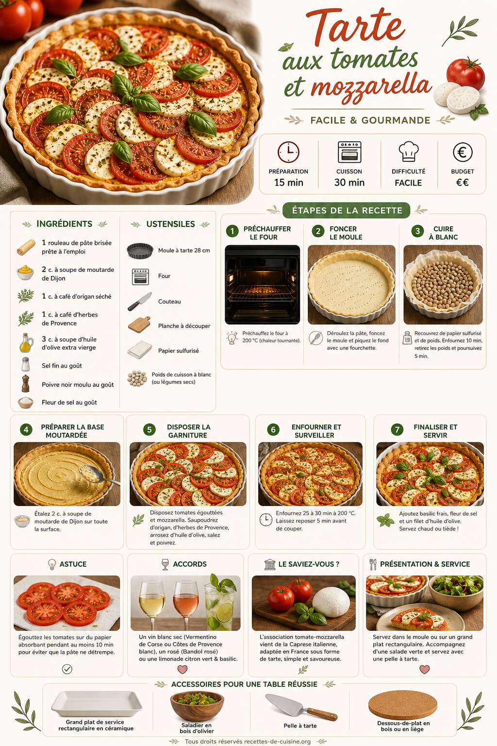 Fiche recette Recette de tarte aux tomates et mozzarella facile et gourmande Fiche recette Recette de tarte aux tomates et mozzarella facile et gourmande