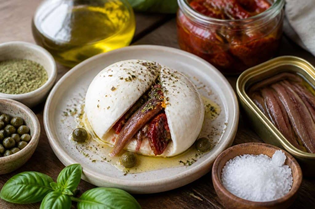 Recette de mozzarellas fourrées à la tomate et aux anchois