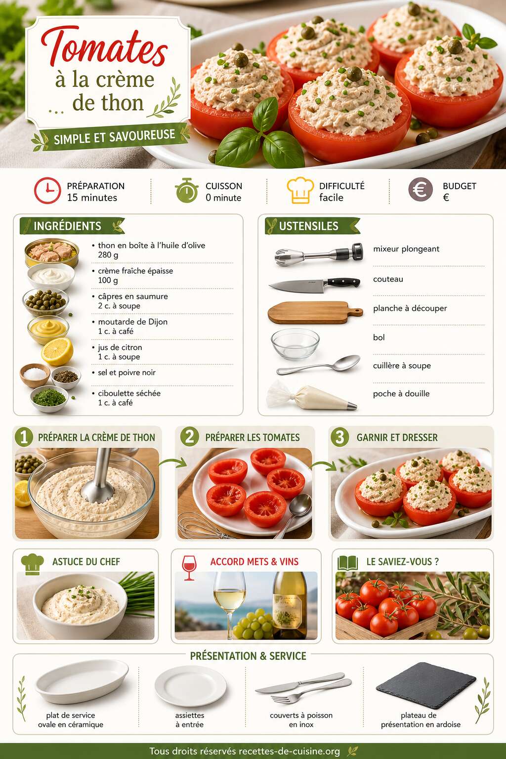 Fiche recette Recette de tomates &agrave; la cr&egrave;me de thon : simple et savoureuse