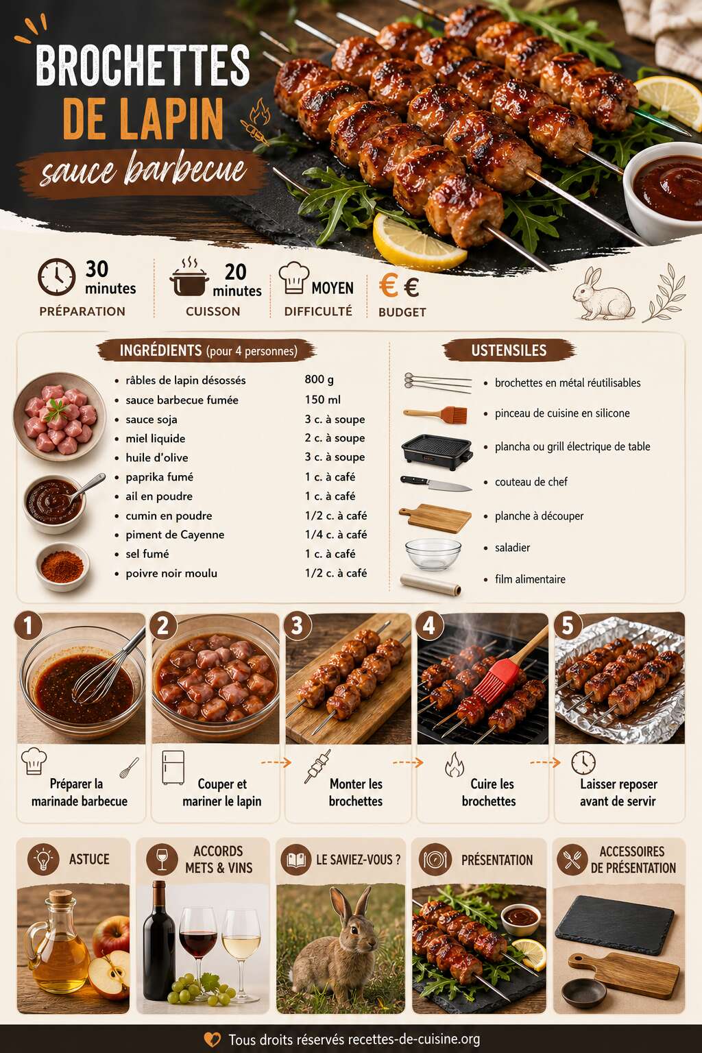 Fiche recette Recette de brochettes de lapin sauce barbecue Fiche recette Recette de brochettes de lapin sauce barbecue
