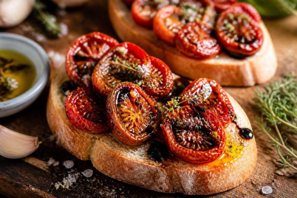 Tapas de tomates confites et séchées à la fleur de thym