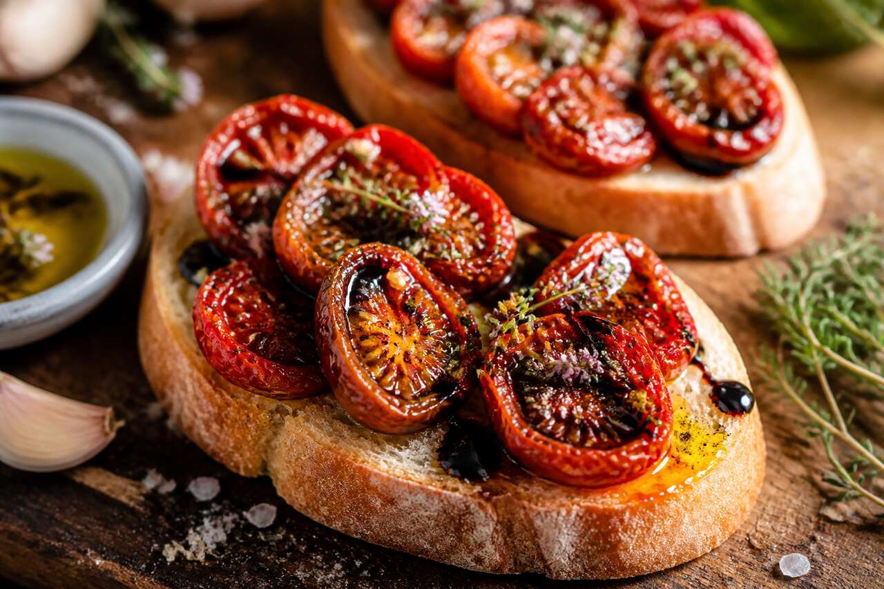 Tapas de tomates confites et séchées à la fleur de thym