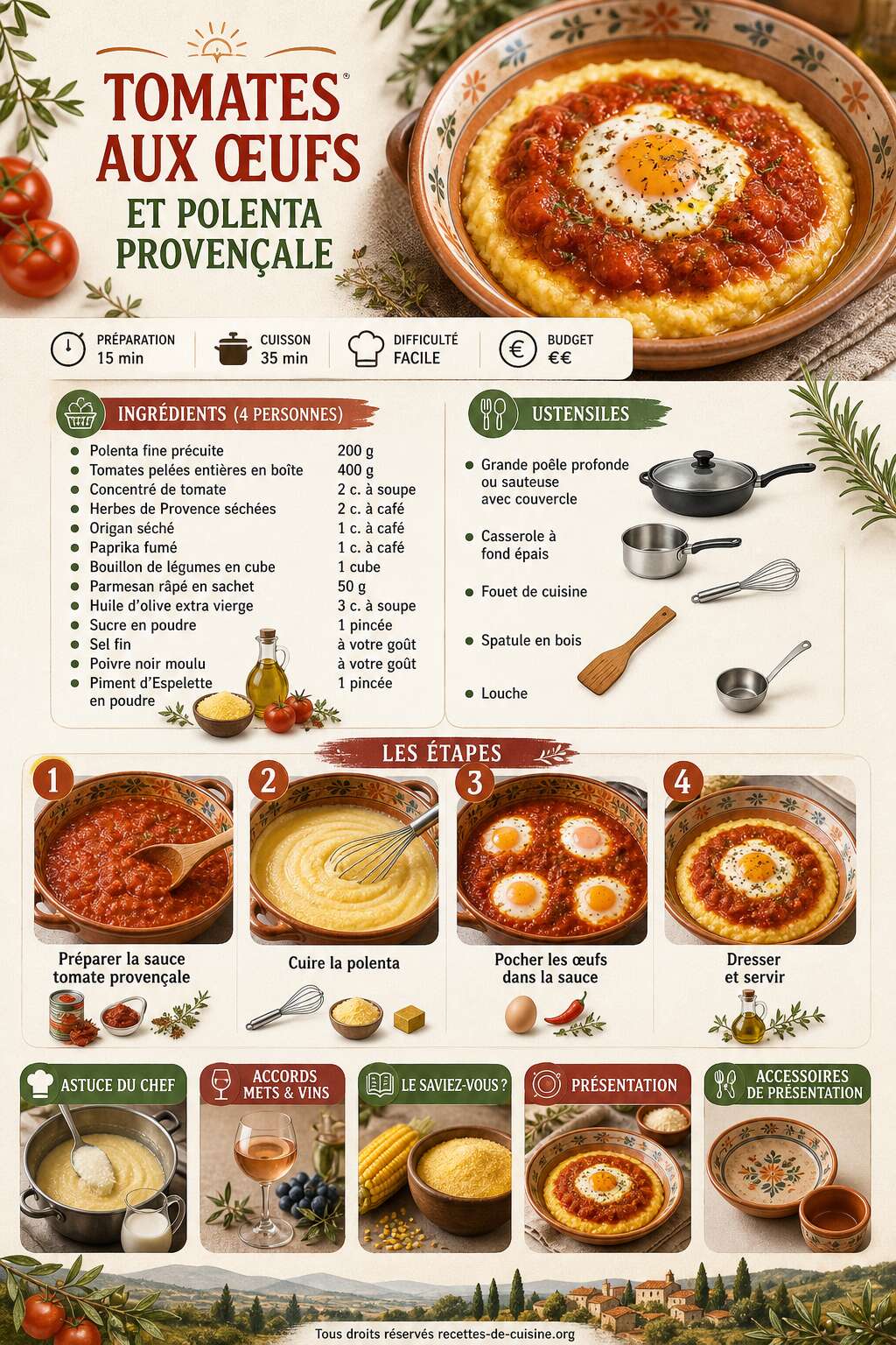 Fiche recette Recette de tomates aux œufs et polenta provençale Fiche recette Recette de tomates aux œufs et polenta provençale