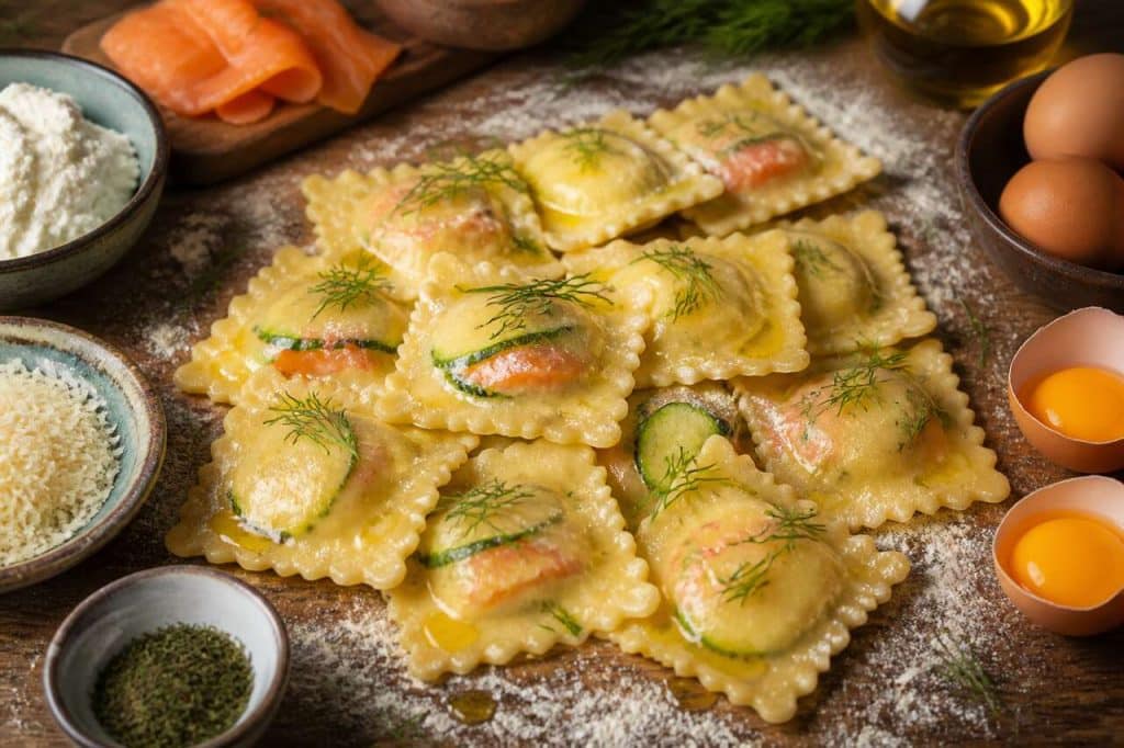 Recette de ravioles aux courgettes et au saumon
