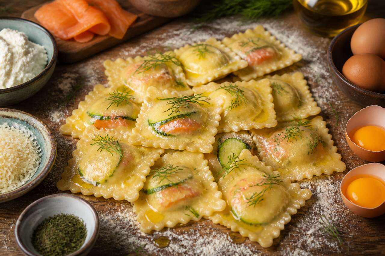 Recette de ravioles aux courgettes et au saumon