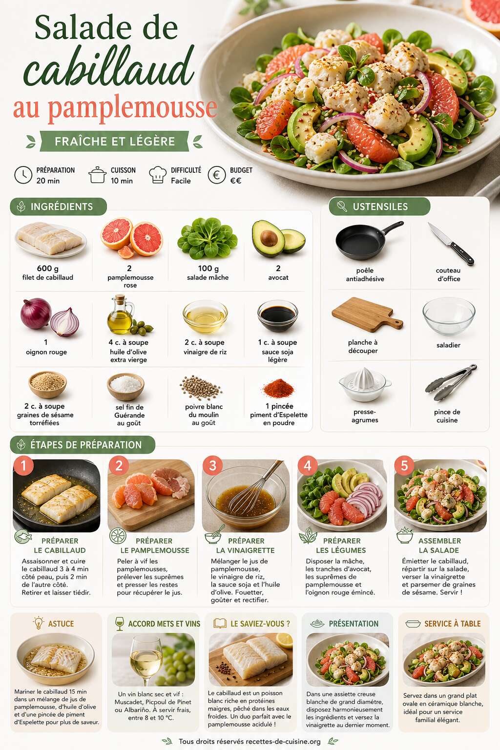 Fiche recette Recette de salade de cabillaud au pamplemousse fra&icirc;che et l&eacute;g&egrave;re