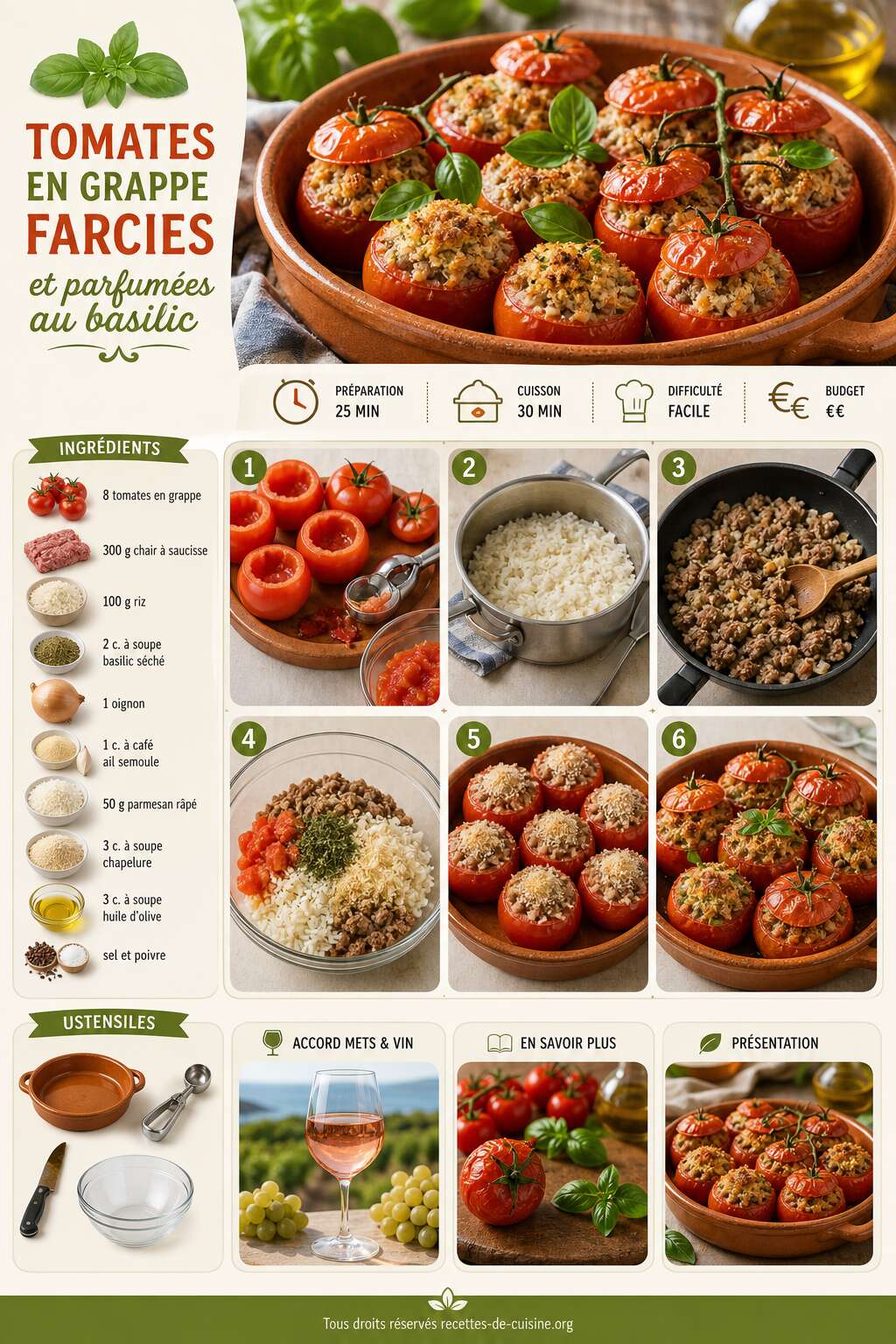 Fiche recette Recette de tomates en grappe farcies et parfum&eacute;es au basilic