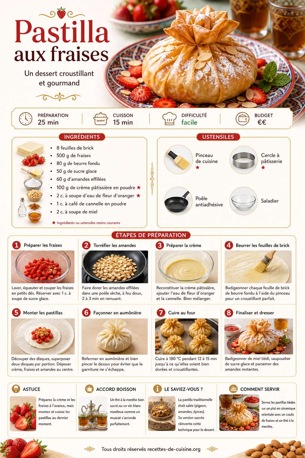 Fiche recette Recette de pastilla aux fraises : un dessert croustillant et gourmand