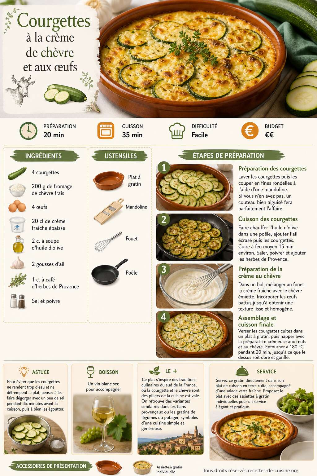 Fiche recette Recette de courgettes à la crème de chèvre et aux œufs Fiche recette Recette de courgettes à la crème de chèvre et aux œufs