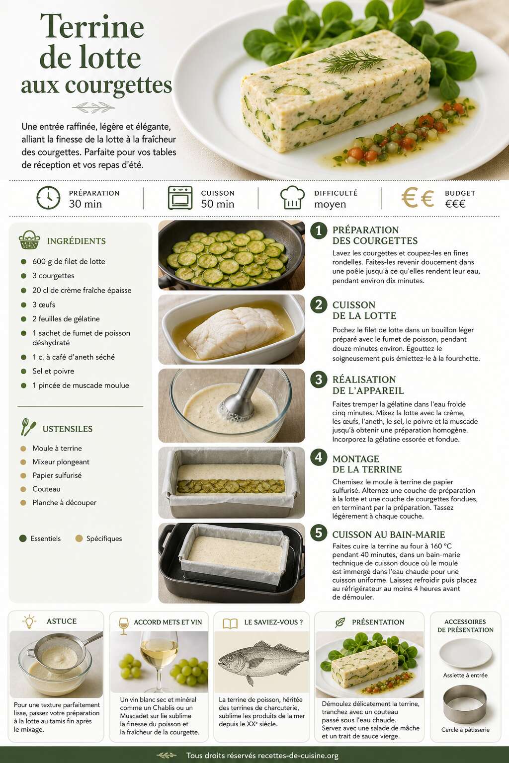 Fiche recette Recette de terrine de lotte aux courgettes Fiche recette Recette de terrine de lotte aux courgettes