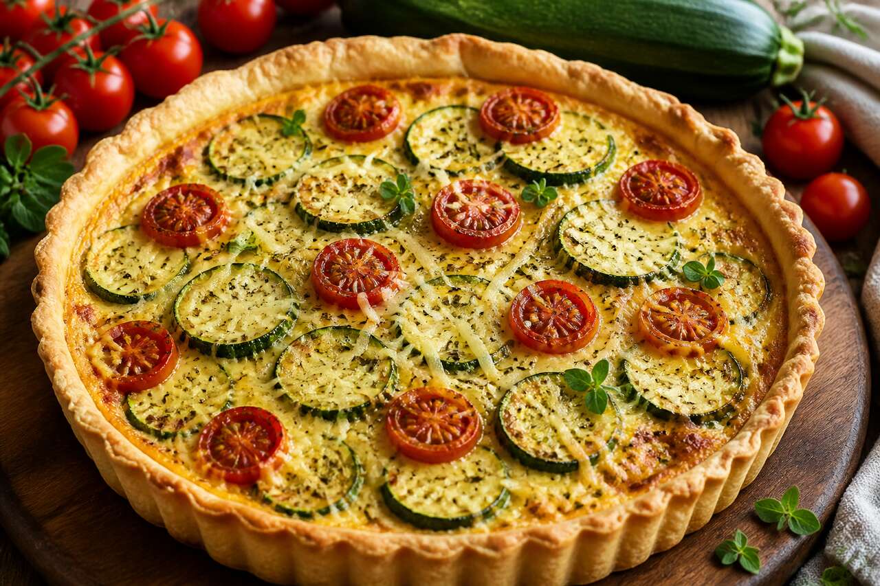 Recette de quiche aux courgettes et aux tomates cerises