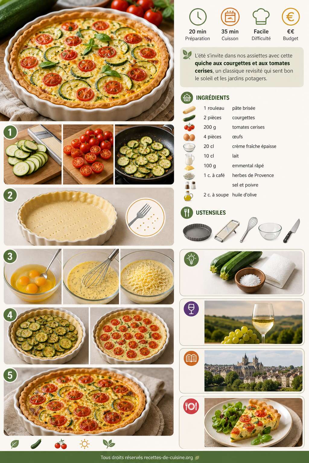 Fiche recette Recette de quiche aux courgettes et aux tomates cerises Fiche recette Recette de quiche aux courgettes et aux tomates cerises