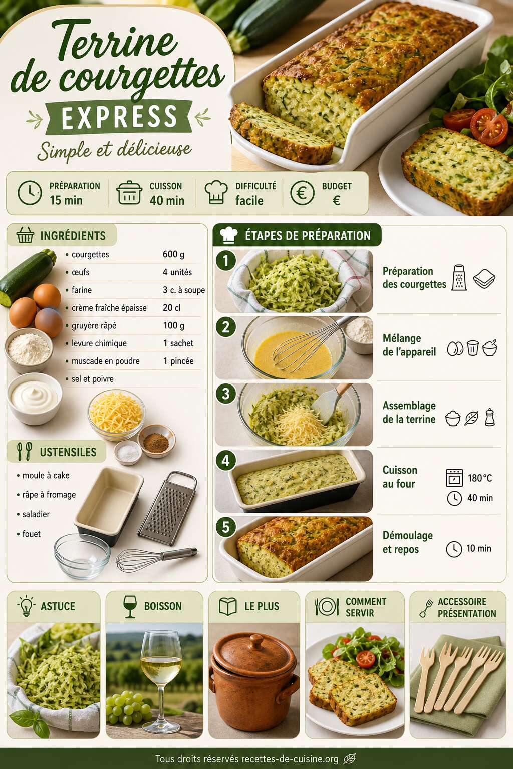 Fiche recette Recette de terrine de courgettes express : simple et délicieuse Fiche recette Recette de terrine de courgettes express : simple et délicieuse