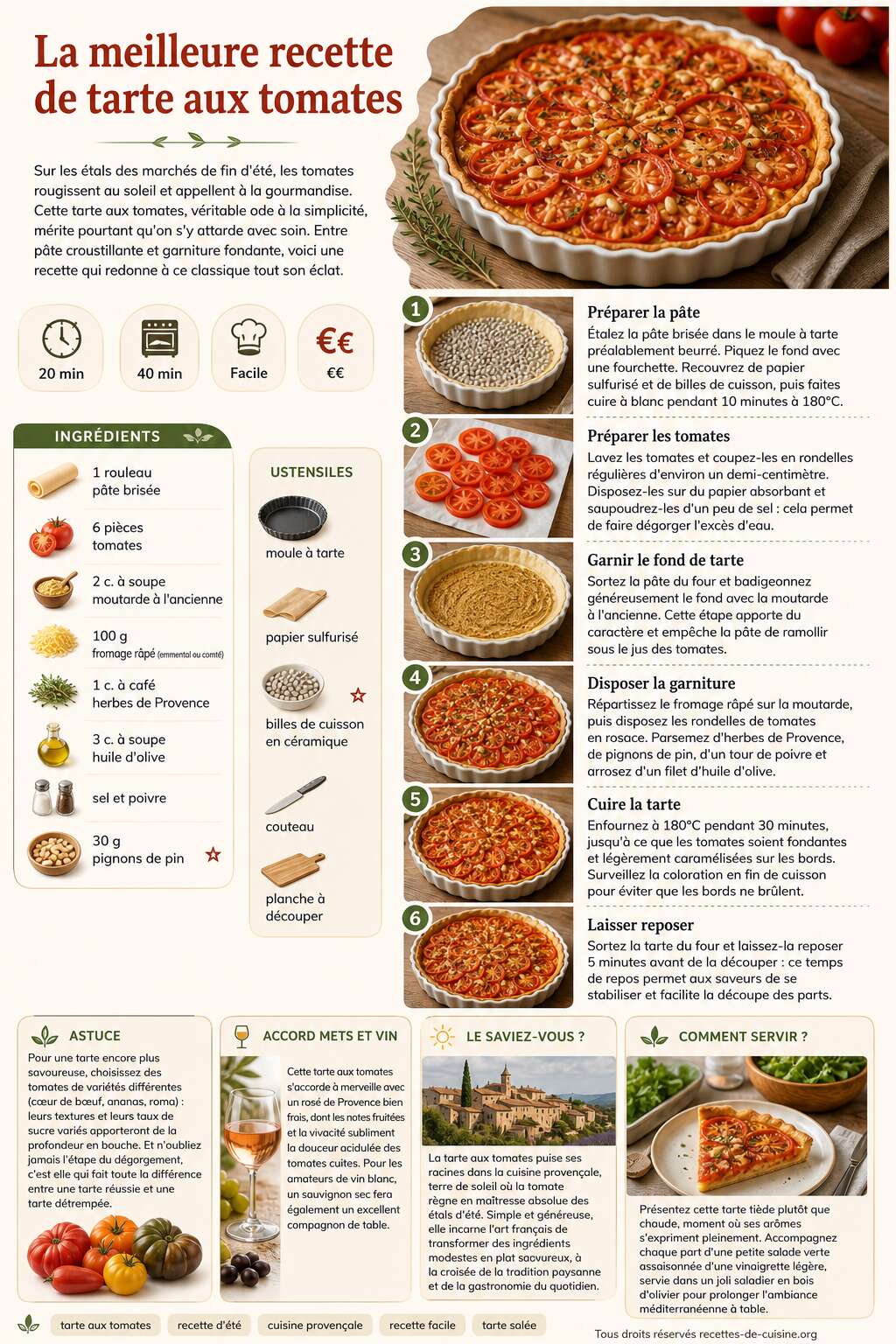 Fiche recette La meilleure recette de tarte aux tomates Fiche recette La meilleure recette de tarte aux tomates