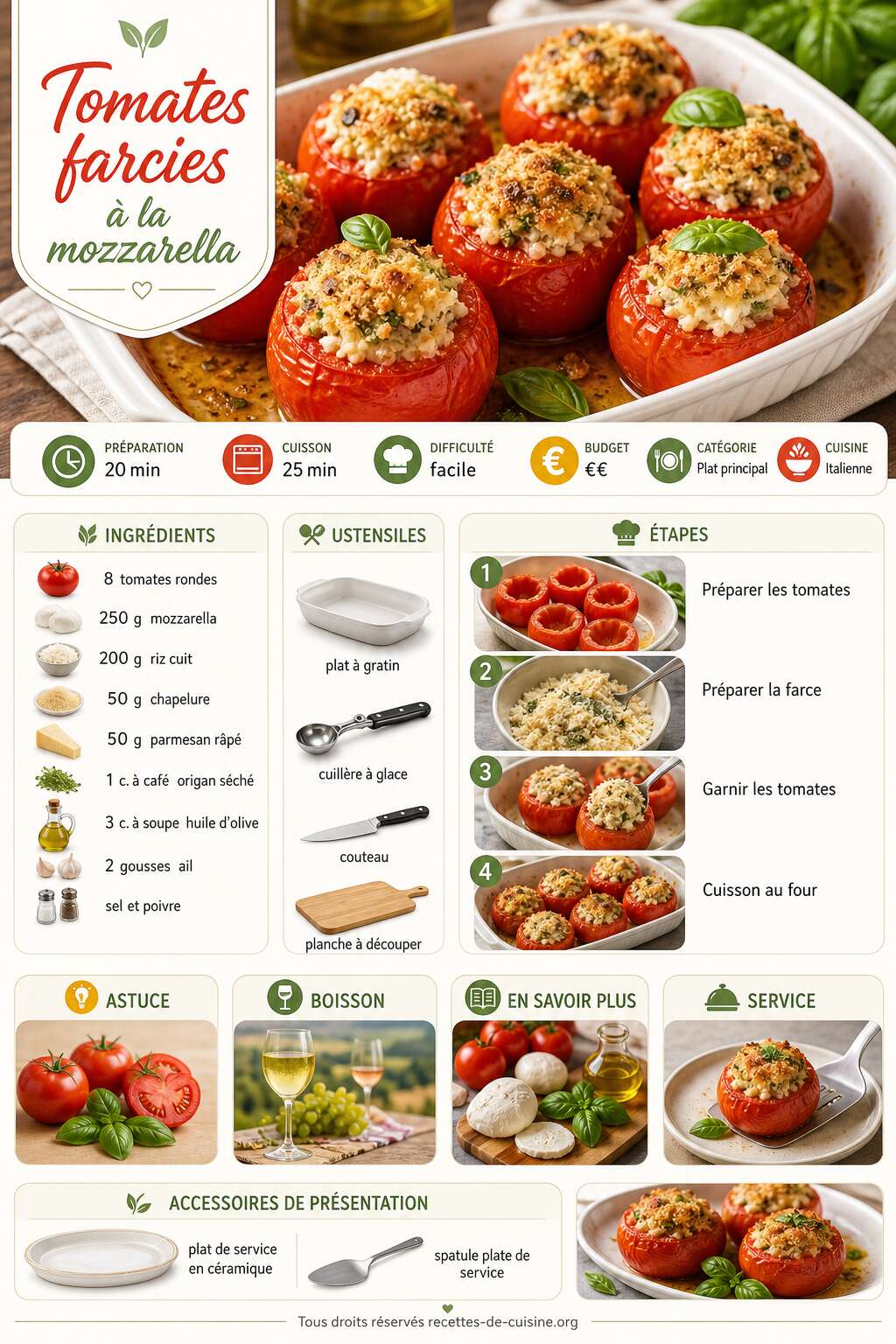 Fiche recette Recette de tomates farcies à la mozzarella Fiche recette Recette de tomates farcies à la mozzarella