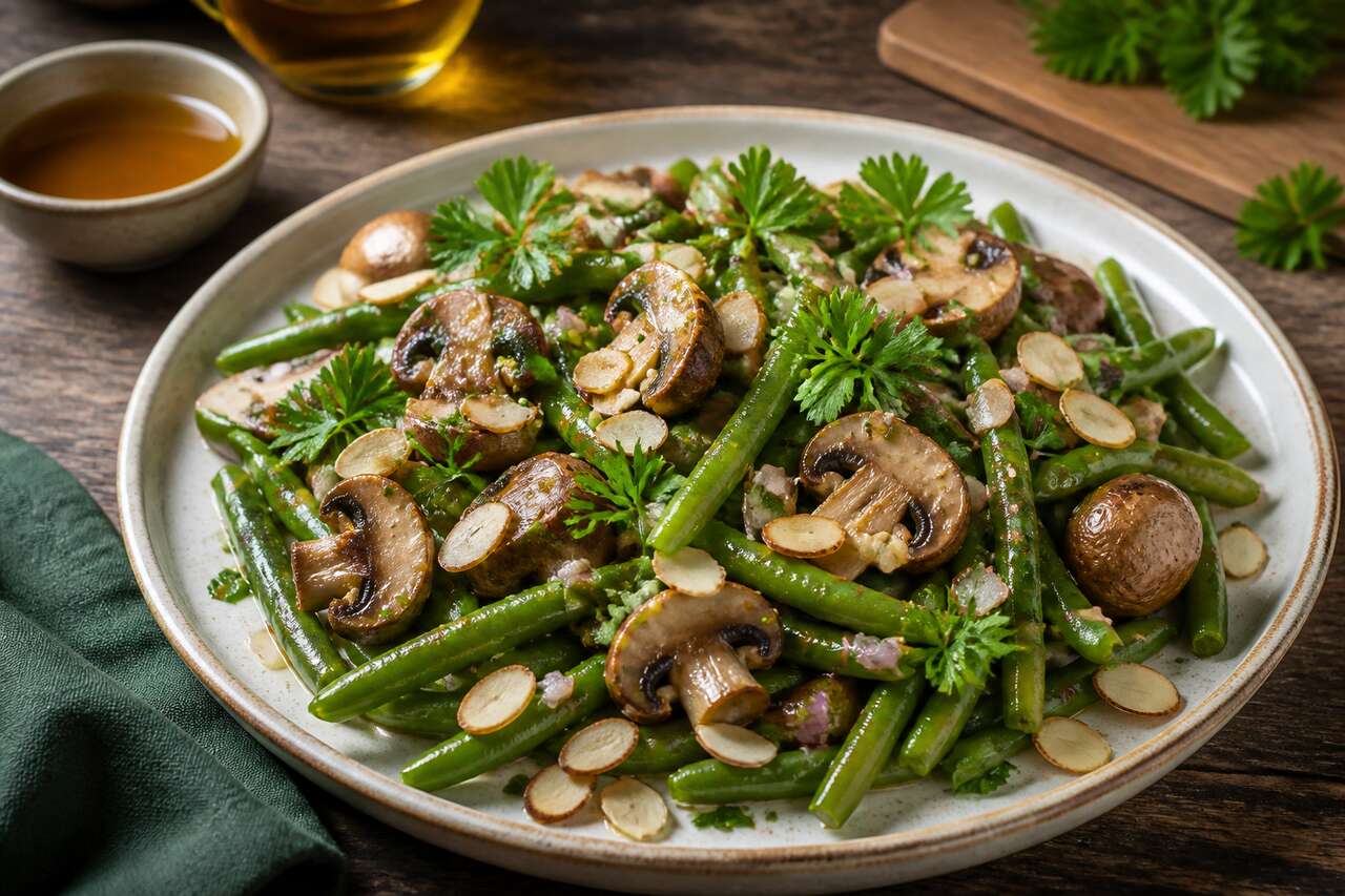 Salade de haricots verts tièdes et champignons : une recette simple et savoureuse
